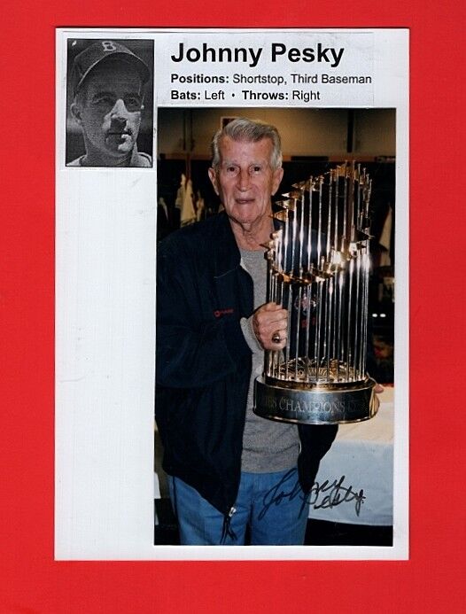 JOHNNY PESKY-BOSTON RED SOX AUTOGRAPHED COLOR Photo Poster painting-(d.2012)