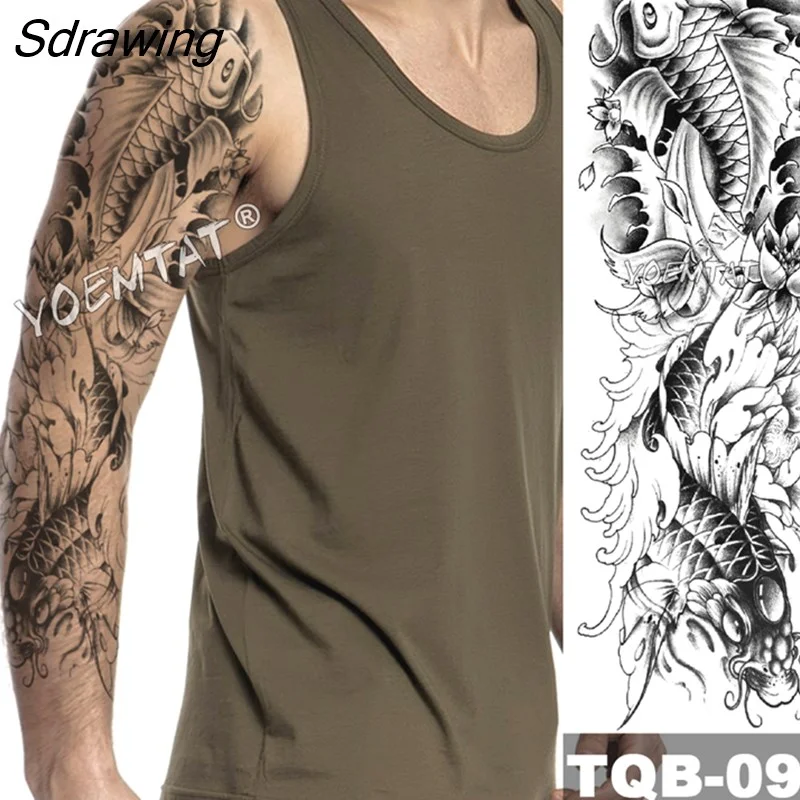 Sdrawing Arm Sleeve Tattoo Japanese Wave Waterproof Temporary Tattoo Sticker Lily Peacock Men Full Tiger Fox Tatoo Body Art Women