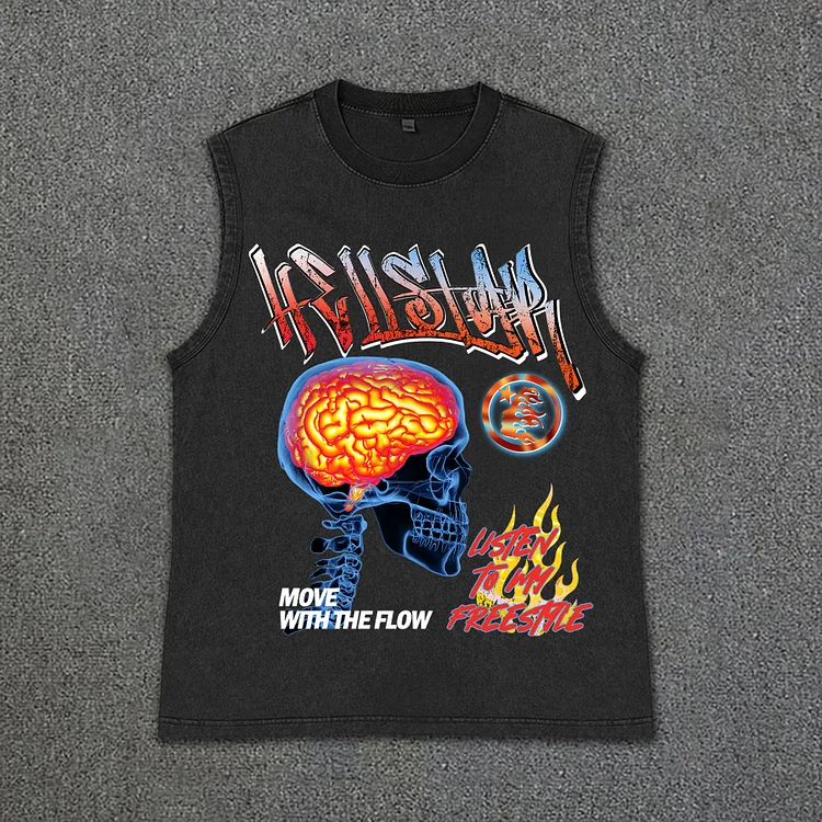 Hellstar Color Flame Skeleton Graphic Acid Washed Tank Top