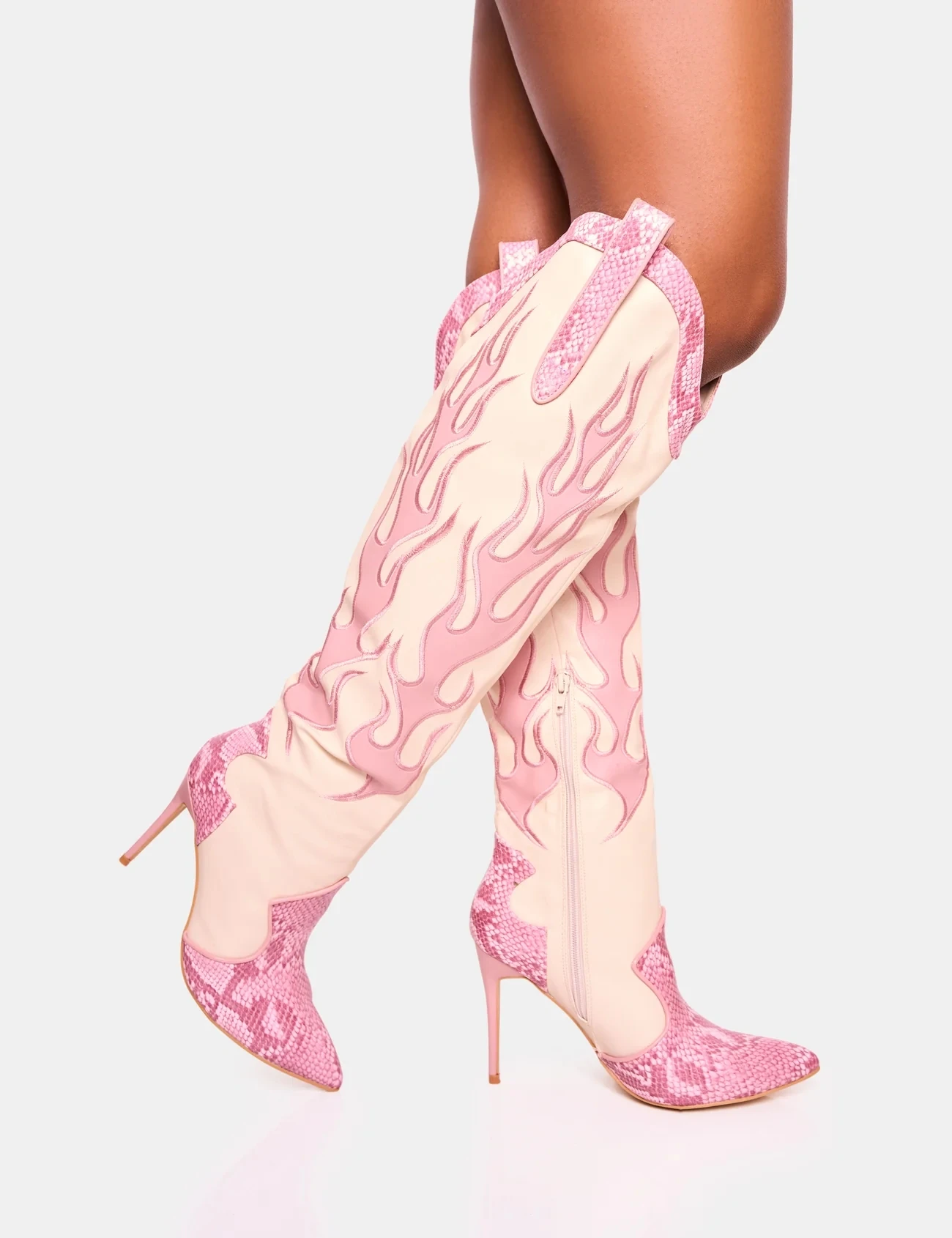 Women Embroidery Western Cowboy Boots Pointed High Heels Boots British Style Knee-high Knight