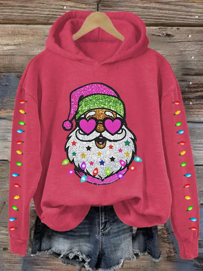 🔥Buy 3 Get 10% Off🔥Women's Santa With Sunglasses Print Hoodie