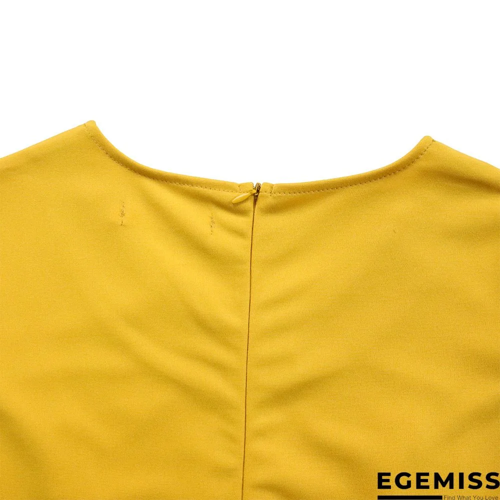 Yellow Fashion Casual Solid Patchwork Slit O Neck Sleeveless Dress Dresses | EGEMISS