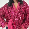 Women's Elegant Deep V-Neck Sequin Patchwork Jacket Coat