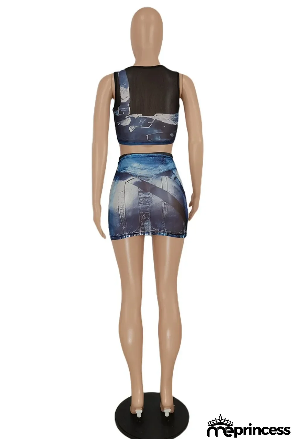 Blue Sexy Casual Print Patchwork O Neck Sleeveless Two Pieces