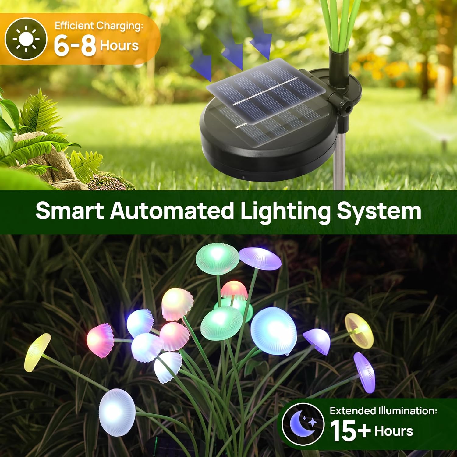 Tegooe Waterproof Solar LED Mushroom Lights - Dual Mode Garden Ambiance Decor