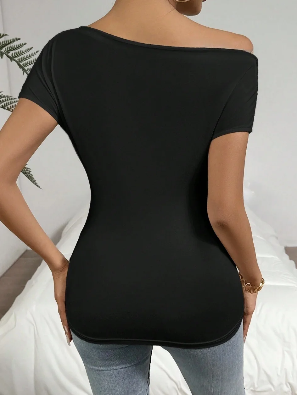 Athvotar Athvotar Spring And Summer Explosion Folding Collar V Collar Sexy Blouse Lady Short-Sleeved T-Shirt