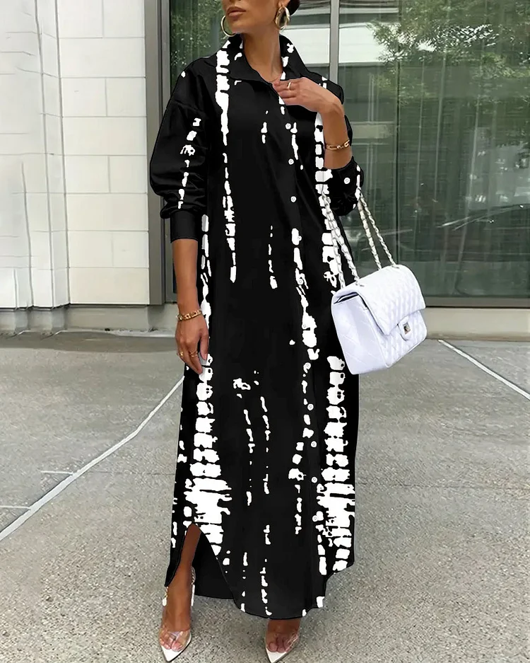 Classic Tie-dye Print Loose Shirt Button Dress