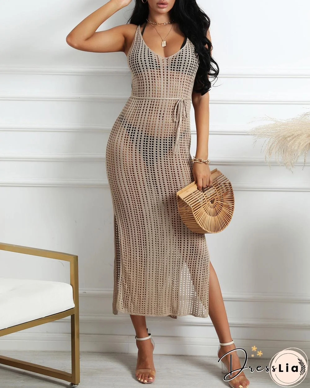 Backless High Slit Cutout Cover Up Dress