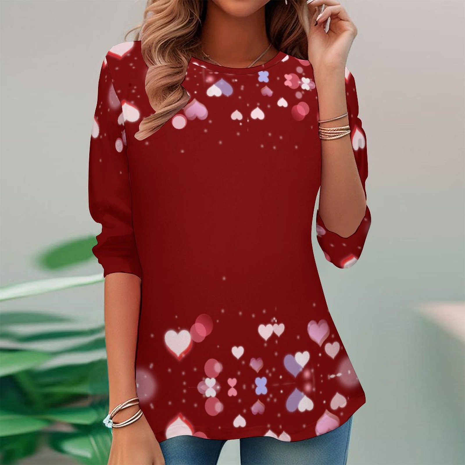 Women Long Sleeve V-neck Graphic Floral Printed Top
