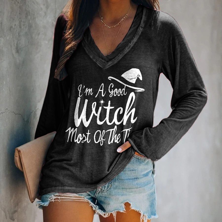 I'm A Good Witch Most Of The Time Printed Long Sleeve T-shirt