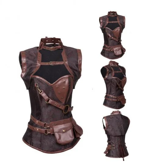 Churchf Churchf Retro With Gothic PU Court Slim Belly Sexy Harness Top Women's Body Wear