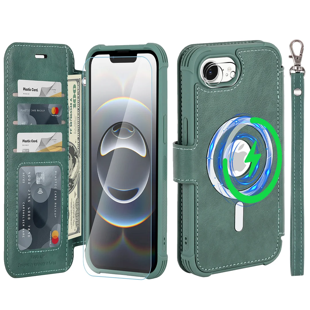 VANAVAGY Compatible for iPhone 16e Wallet Case for Magsafe Wireless Charging