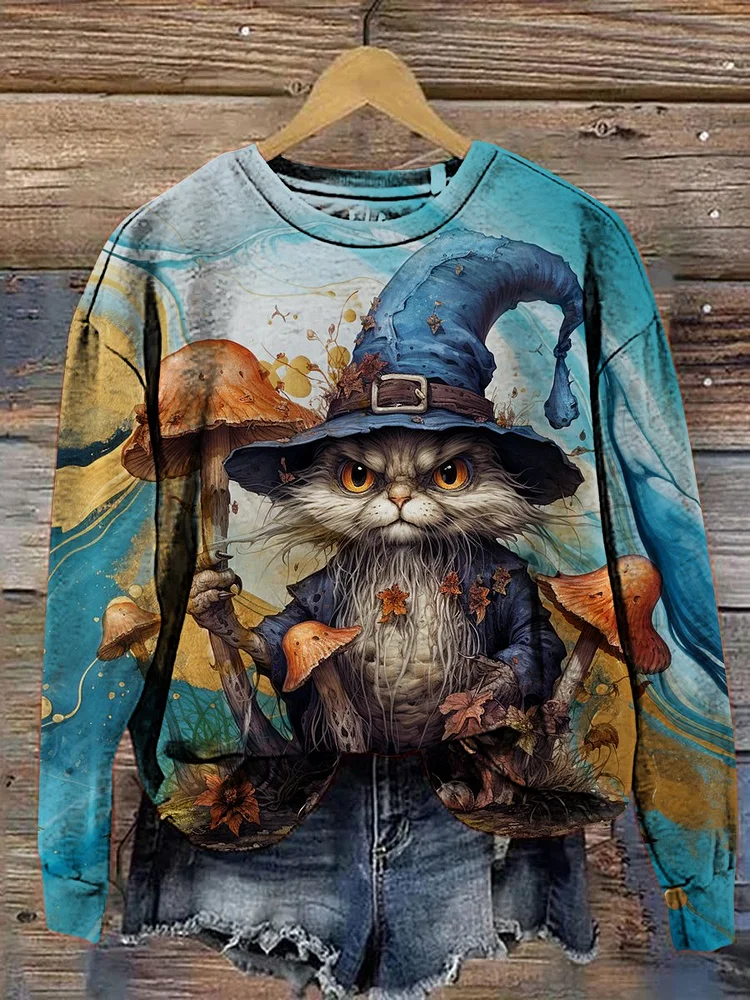 Halloween Witch And Toadstool Art Print Sweatshirt