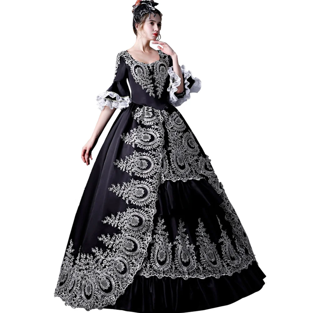 Black Queen Costume  Halloween Victorian Rococo Dress With Flared Sleeves  Novameme