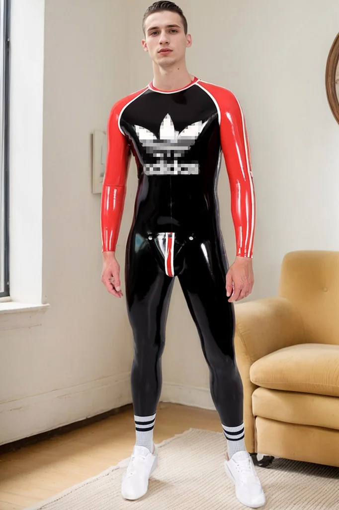 Men Latex Catsuits Adi Round Neck Black Sports