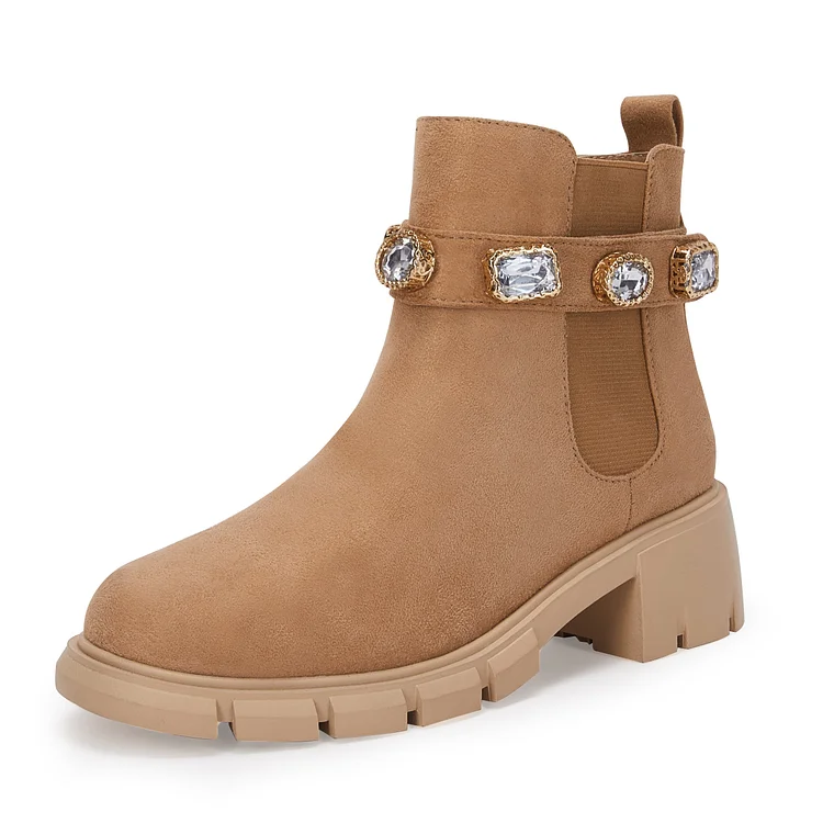 Kids Rhinestone Ankle Boots Girls Side Zipper Block Heel Dress Booties