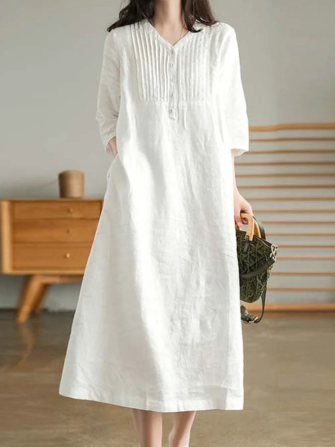 Casual Cotton And Linen Dress