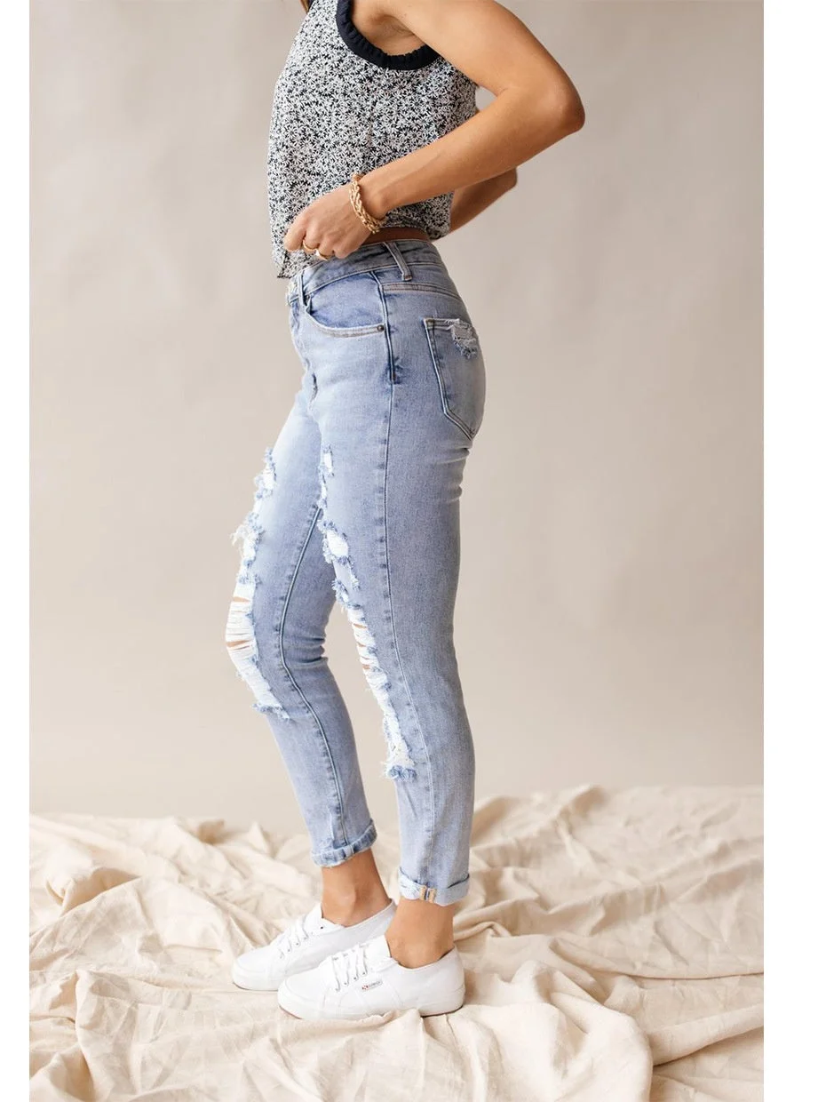 High Waist Distressed Skinny Jeans