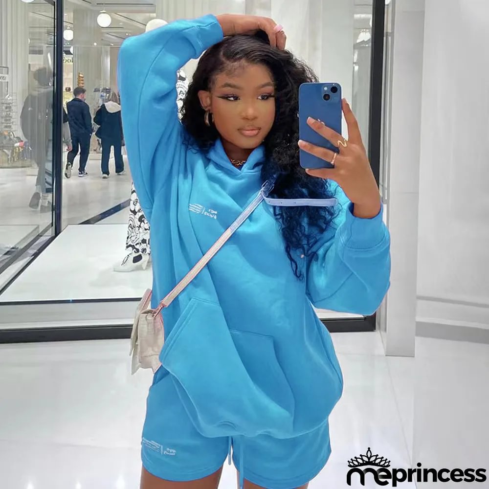 Women'S Fall Hoodies Shorts Set Fashion Sports Logo Long Sleeve Pullover Hooded Hoodies Two Piece Set