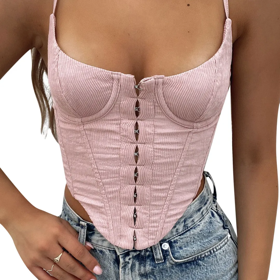 Sexy Spaghetti Strap Corset Camisoles Women Sling Crop Top Bustier Low Cut Backless Vest Lady Slim Fit Camis Solid Color