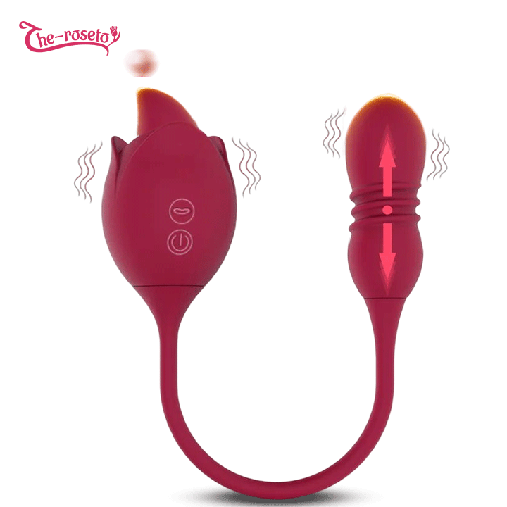 Rose Toy Vibrator For Women Tongue Licking Stimulator With Telescopic Dildo