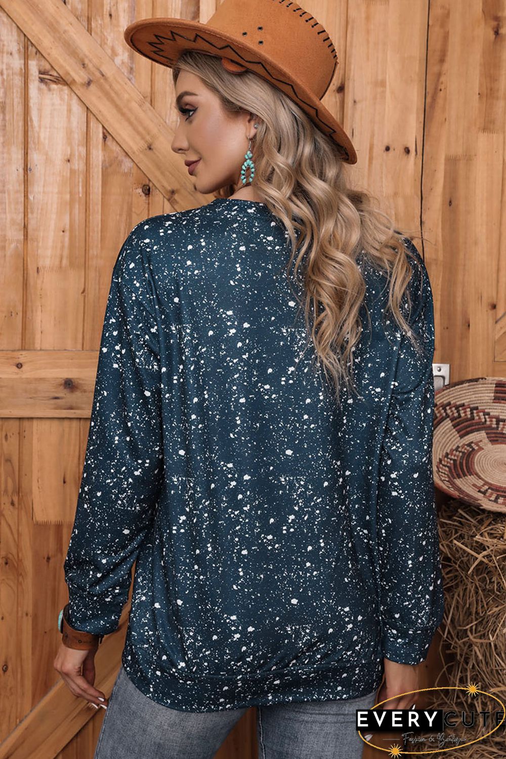 Navy Christmas Tree Print Tie-dyed Sweatshirt