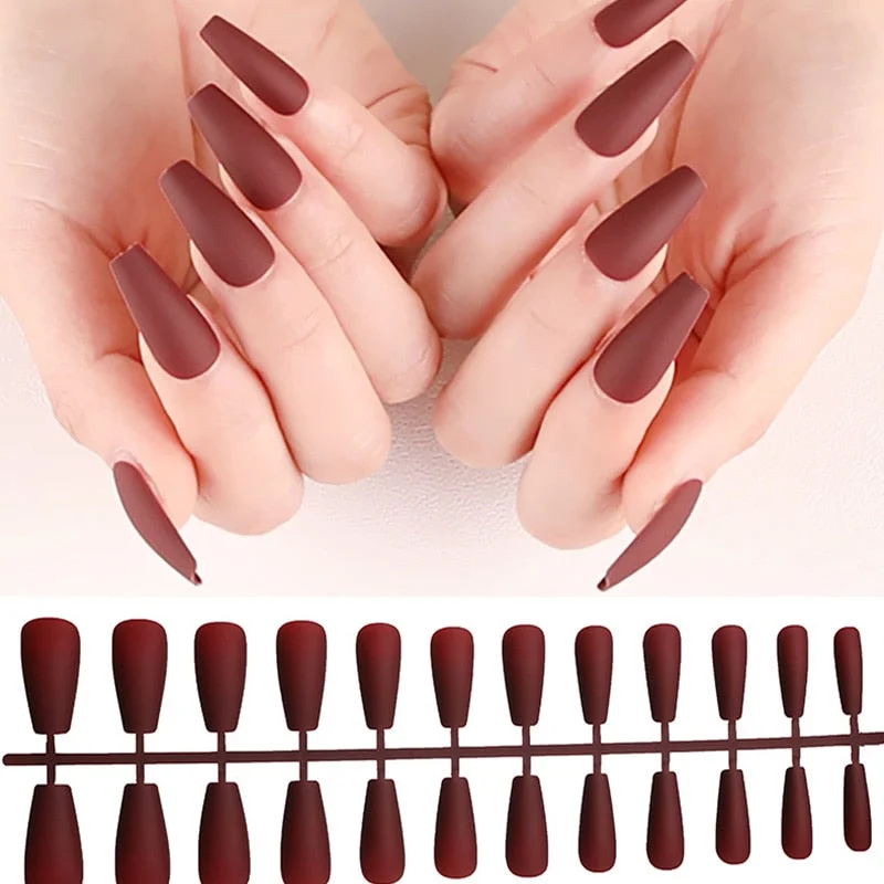 Free shipping fake nails Nail Art Decorations 24pcs Fake Nails Solid Color Frosted Matte Full Cover новогодние накладные ногти-Nail Inspo
