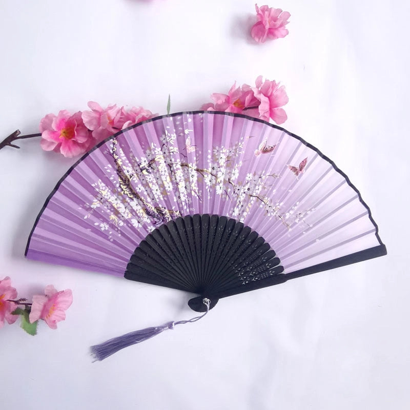 3 Pieces Ancient Style Folding Fan Female Classical Tassel Silk Fan Chinese Style Small Fan Portable Dance Craft National Fashion Fan Student Fan