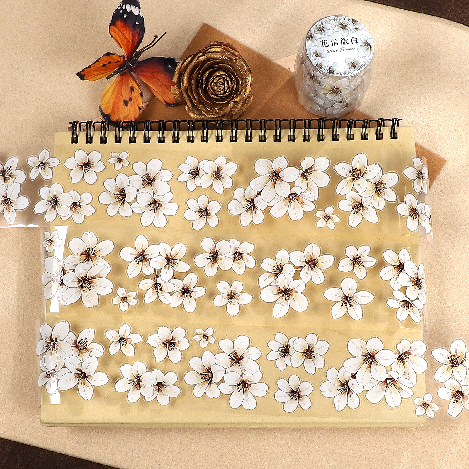 PET 테이프 - 5cm*5m 꽃 모양 알파벳 마이크로 화이트 시리즈