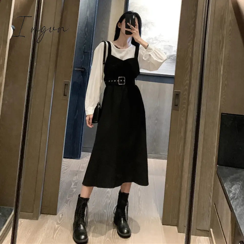 Ingvn - Office Lady Midi Dress Women Casual Personality Elegant Party Plus Size Autumn O - Neck
