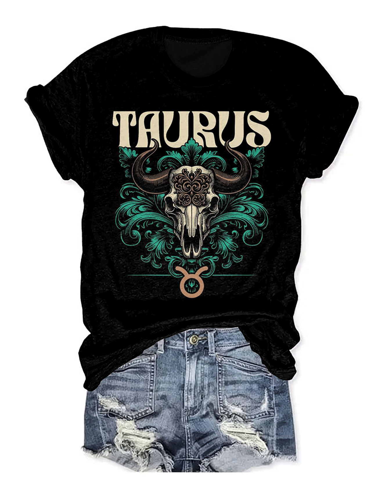 Taurus Skull Print Cotton Casual Short Sleeve Shirt
