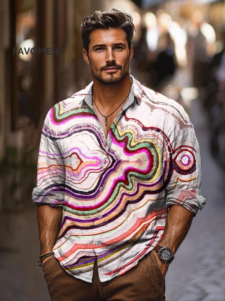 Irregular Marble Pattern Art Print 100% Cotton Long Sleeve Shirt Multicolor / S