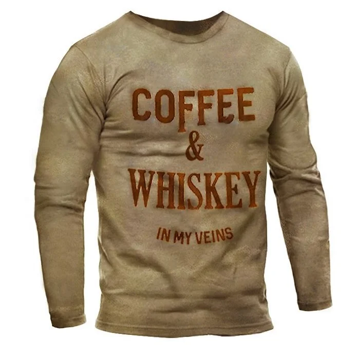 Mens Outdoor I have coffee and whiskey Wash Distressed Retro Print T-Shirt / [viawink] /