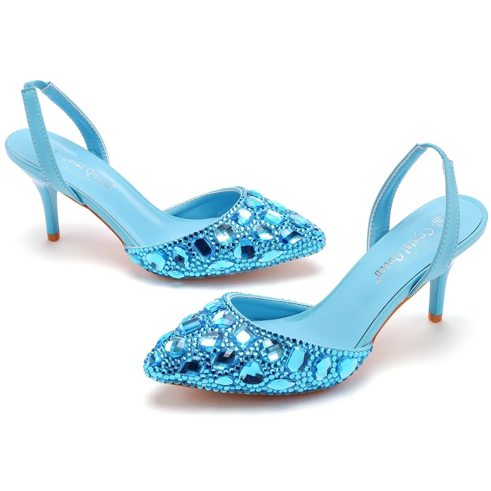 Breakj Breakj Cm Light-Mouthed Pointed Sandals Colored Water Drill Fine Sandals Large Size Wedding Shoes Wedding Wedding Wedding Wedding Wedding Shoot Full Of Diamond Shoes