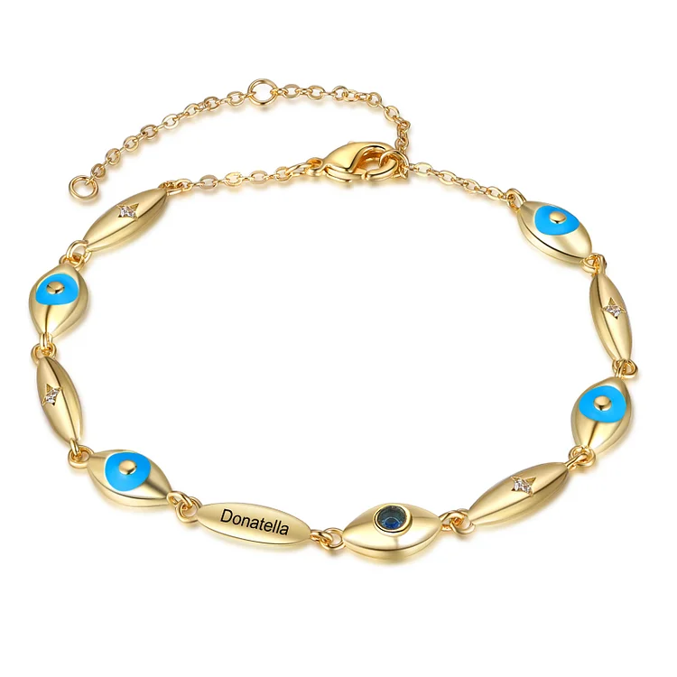 Pulsera personalizada con 1 ojo de 1 nombre y 1 piedra de nacimiento