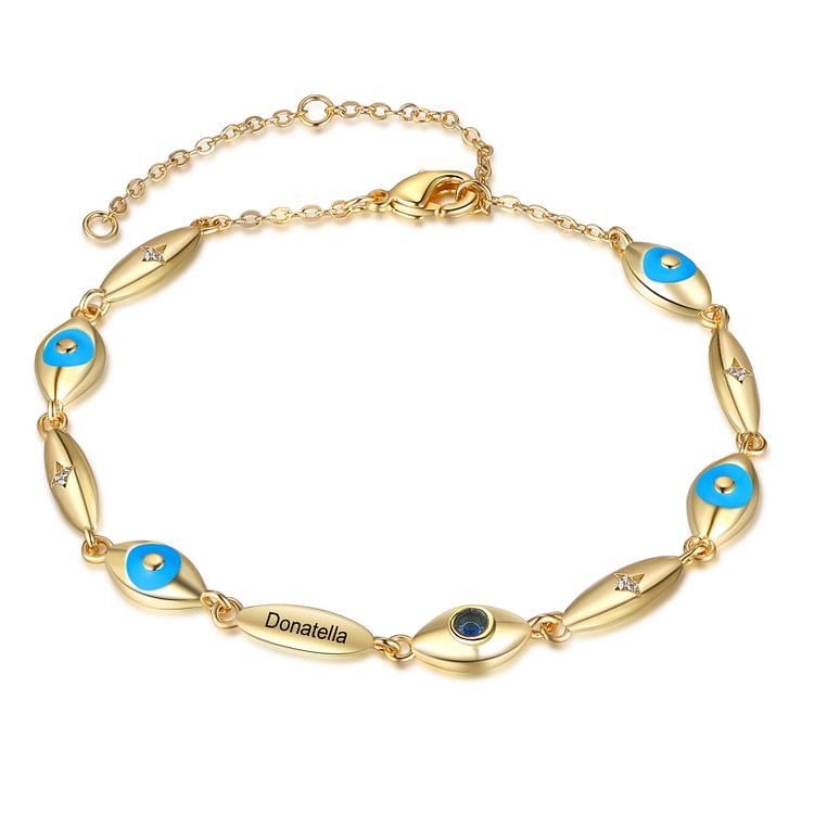 Pulsera personalizada con 1 ojo de 1 nombre y 1 piedra de nacimiento
