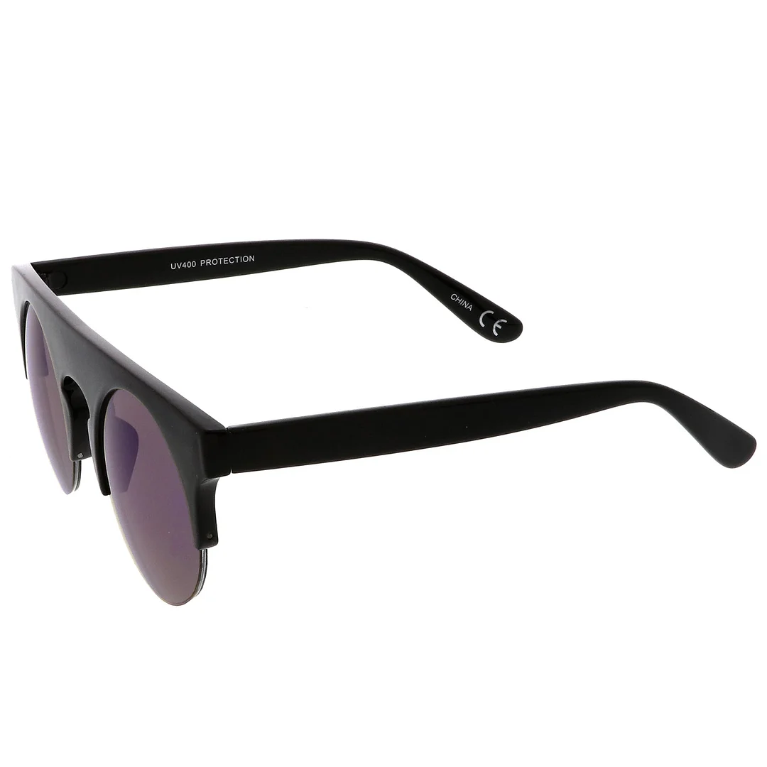 Modern Flat Top Horn Rimmed Round Flat Lens Semi Rimless glasses 48mm