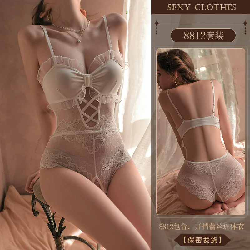 Ueong About Original Sex Underwear Sexy Sling Lace Temptation Open File Conjoined Female Pajamas Perspective Uniform 8812