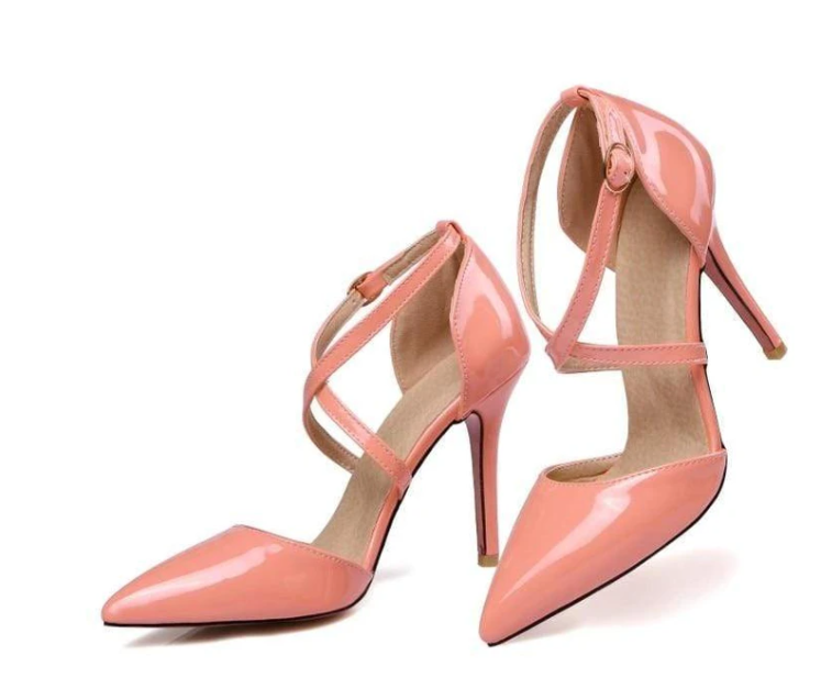 Mature Women Pumps Shoes Dorsay Ankle Strap Thin Heels