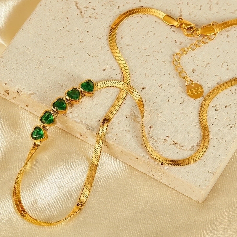 Vintage Style Minimalist Heart Shape 304 Stainless Steel Zircon Inlay Necklace