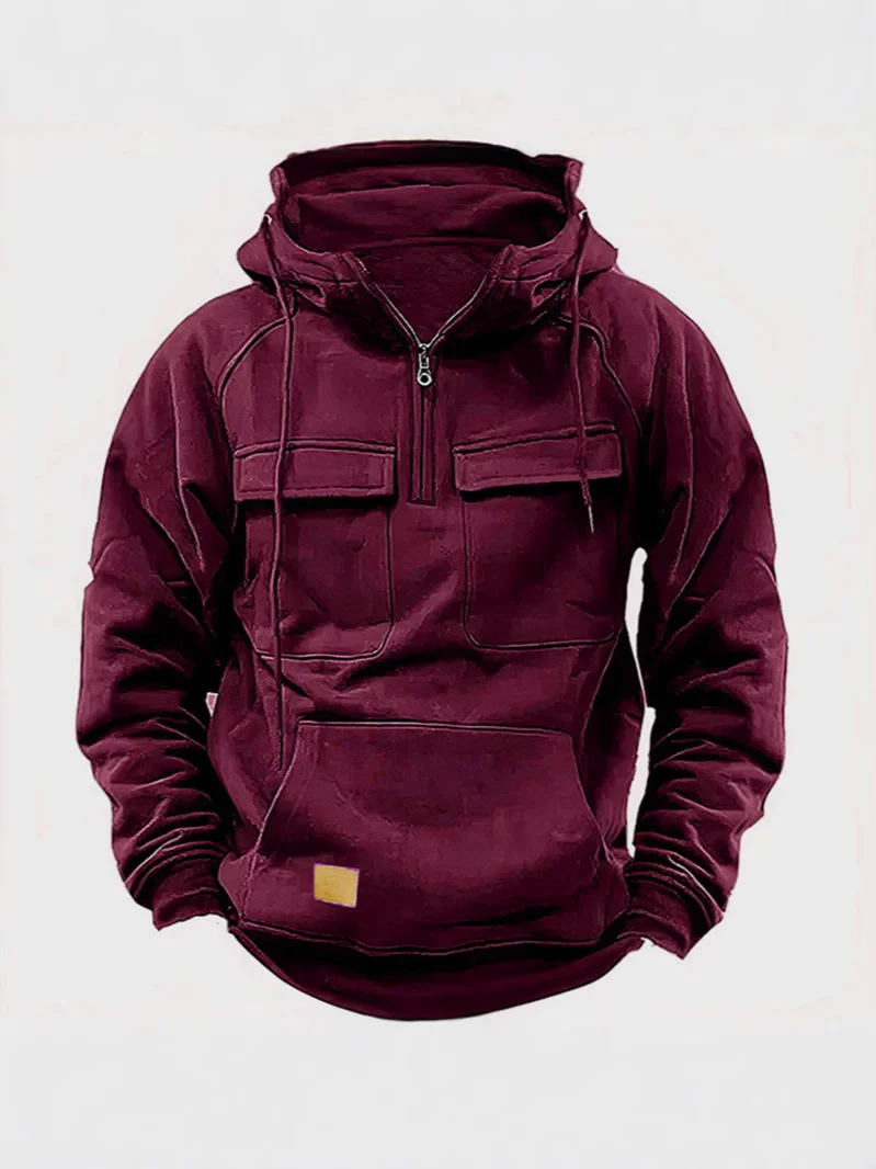 Nigikala Nigikala And Autumn New Men's Hooded Solid Color Sweater Youth Sports Multi-Pocket Coat