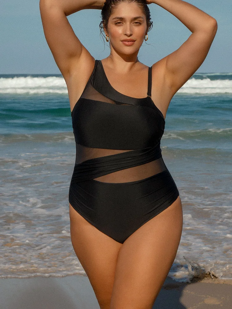 Wide Strap Plus Size One-Piece Swimsuit