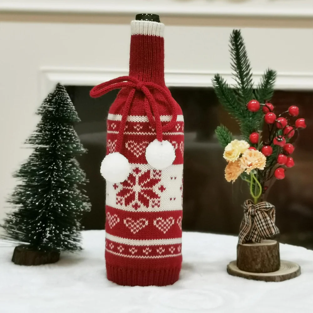 Christmas creative snowflake knitted wine bottle set decoration