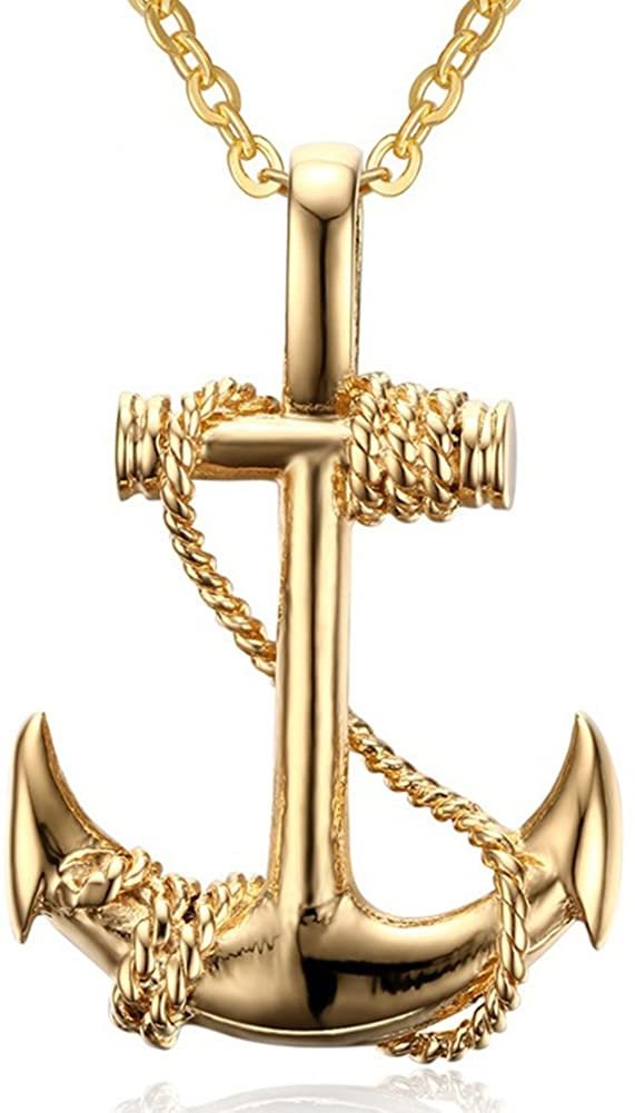 JAJAFOOK Mens Womens Vintage Gold Plated Stainless Steel Anchor Charm Pendant Necklace