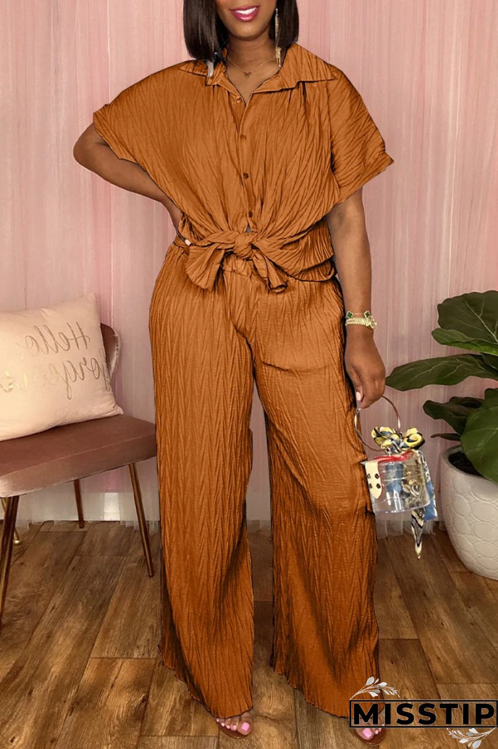 Black Casual Solid Basic Turndown Collar Short Sleeve Two Pieces