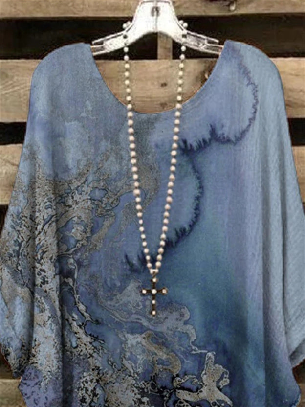 Women 3/4 Sleeve Scoop Neck Graphic Floral Printed Women Tops