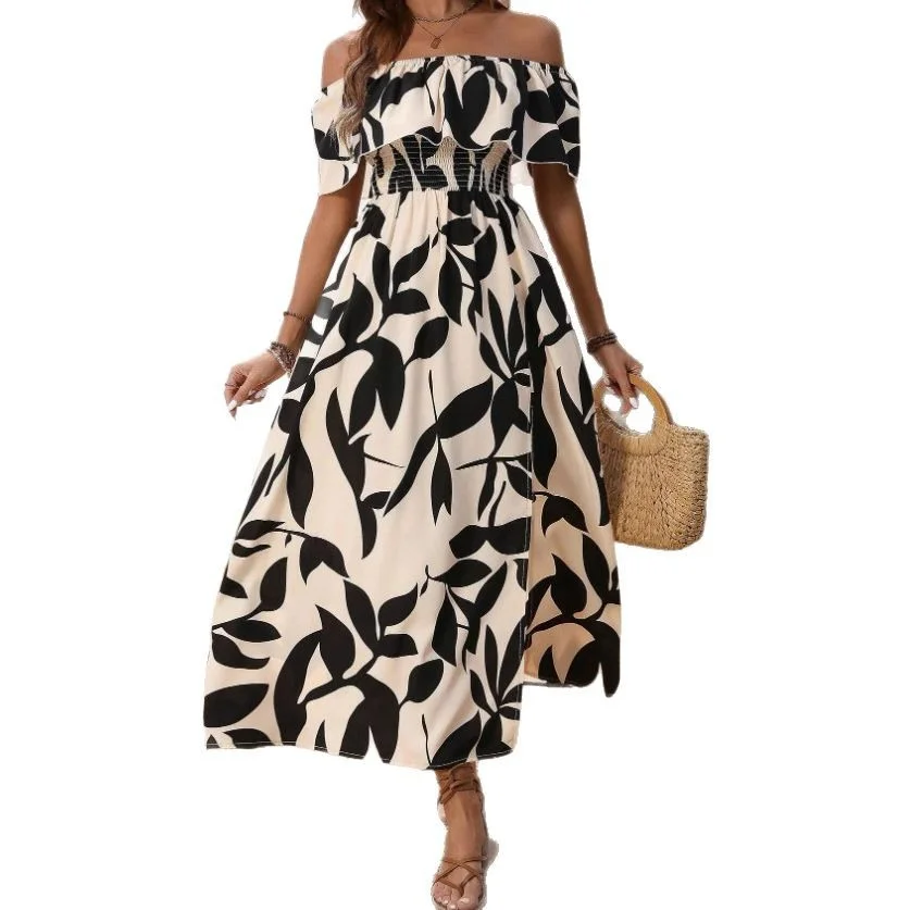 Nigikala Nigikala Summer New Sexy Body-Print Shoulder Dress