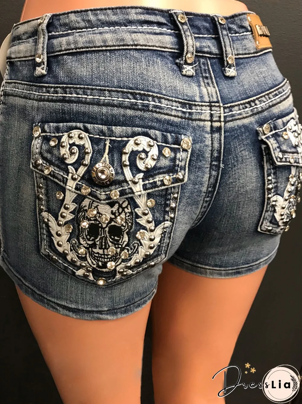 Bombshell Skull Boot Cut Denim Shorts