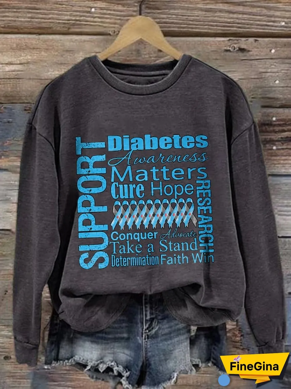 Women's Casual Diabetes Awareness Print Long Sleeve Sweatshirt