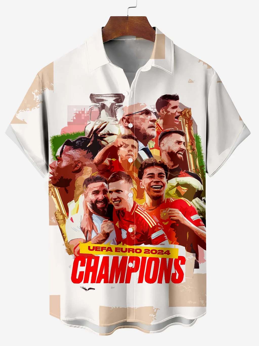 Men's Shirt Collar Football Championship Print Casual Short Sleeve Shirt PLUSCLOTHESMAN